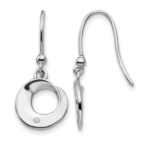 White Ice Sterling Silver Rhodium-plated Diamond Circle Shepherd Hook Dangle Earrings