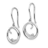 White Ice Sterling Silver Rhodium-plated Diamond Swirl Shepherd Hook Dangle Earrings view 2