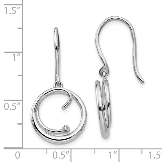 White Ice Sterling Silver Rhodium-plated Diamond Swirl Shepherd Hook Dangle Earrings
