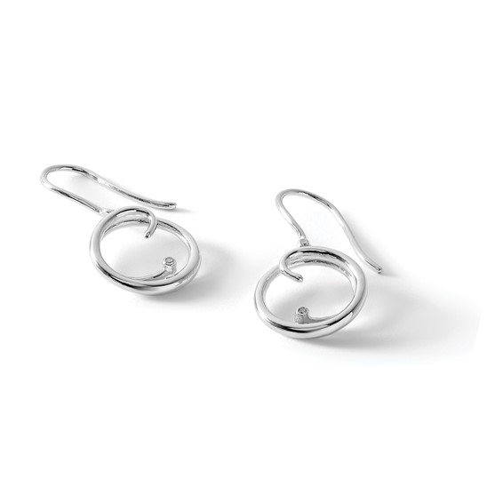 White Ice Sterling Silver Rhodium-plated Diamond Swirl Shepherd Hook Dangle Earrings