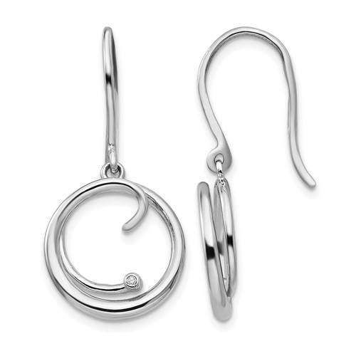 White Ice Sterling Silver Rhodium-plated Diamond Swirl Shepherd Hook Dangle Earrings