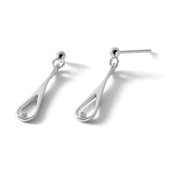 White Ice Sterling Silver Rhodium-plated Diamond Open Teardrop Post Dangle Earrings
