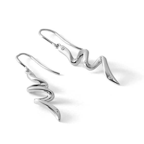 White Ice Sterling Silver Rhodium-plated Diamond Shepherd Hook Dangle Earrings