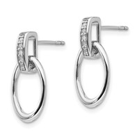 White Ice Sterling Silver Rhodium-plated Open Oval Diamond Post Dangle Earrings view 2