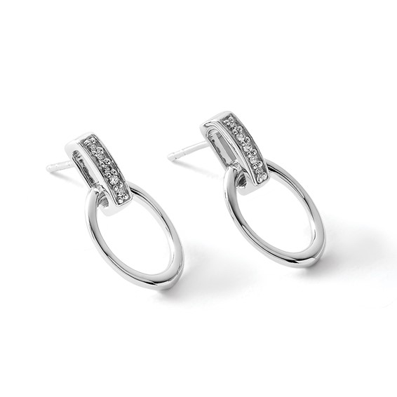 White Ice Sterling Silver Rhodium-plated Open Oval Diamond Post Dangle Earrings