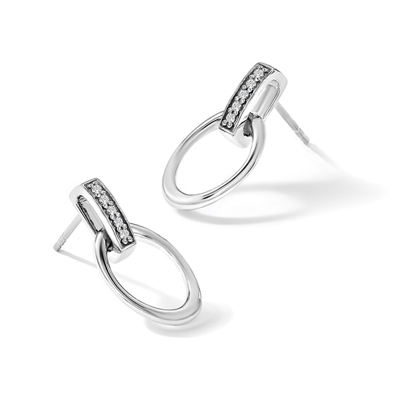 White Ice Sterling Silver Rhodium-plated Open Oval Diamond Post Dangle Earrings