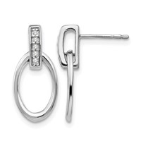 White Ice Sterling Silver Rhodium-plated Open Oval Diamond Post Dangle Earrings view 1