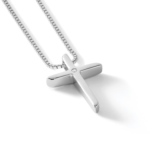 White Ice Sterling Silver Rhodium-plated 18 Inch Diamond Cross Necklace with 2 Inch Extender