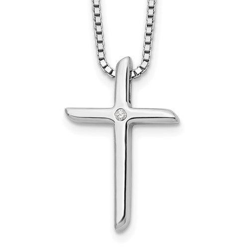 White Ice Sterling Silver Rhodium-plated Diamond Cross Necklace with 2 Inch Extender, 18"