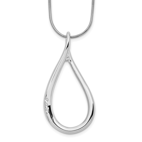 White Ice Sterling Silver Rhodium-plated Diamond Open Teardrop Necklace with 2 Inch Extender, 18"