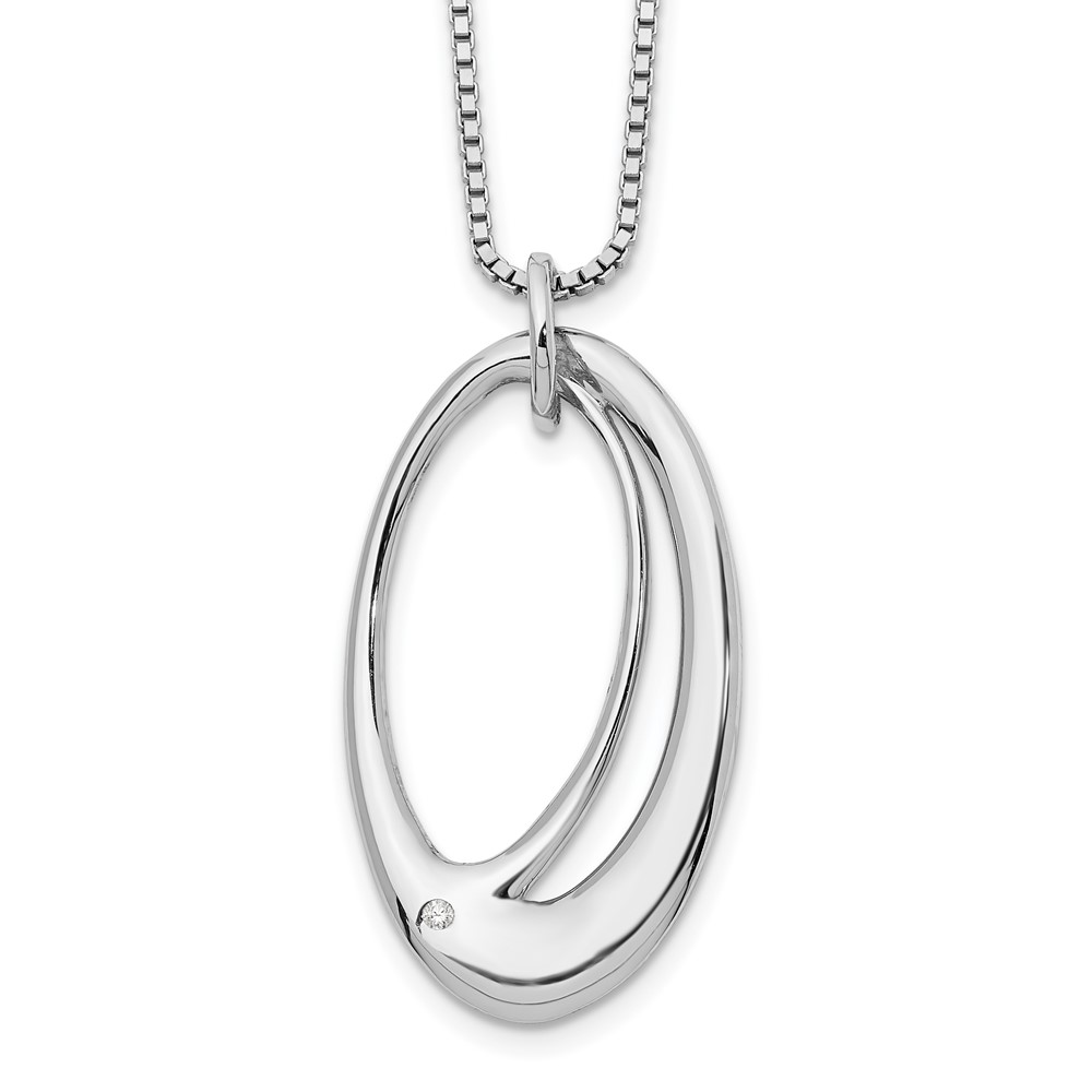 White Ice Sterling Silver Rhodium-plated Open Oval Diamond Necklace with 2 Inch Extender, 18"