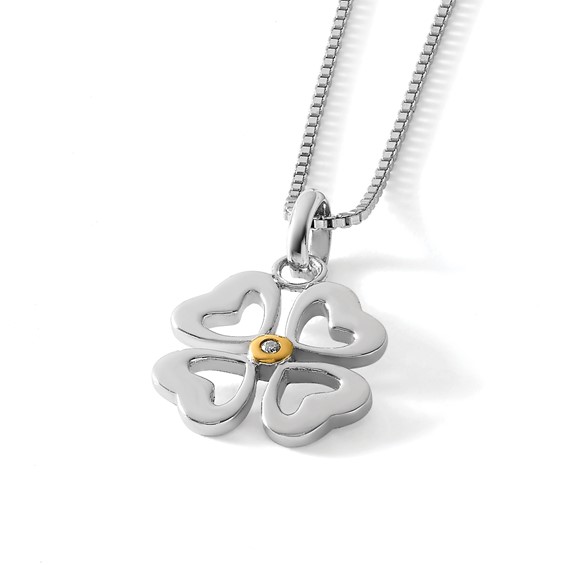 White Ice Sterling Silver Rhodium-plated Gold-tone 18 Inch Diamond Four Hearts Necklace with 2 Inch Extender