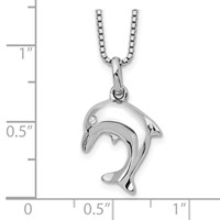 White Ice Sterling Silver Rhodium-plated Diamond Dolphin Necklace with 2 Inch Extender, 18" view 3