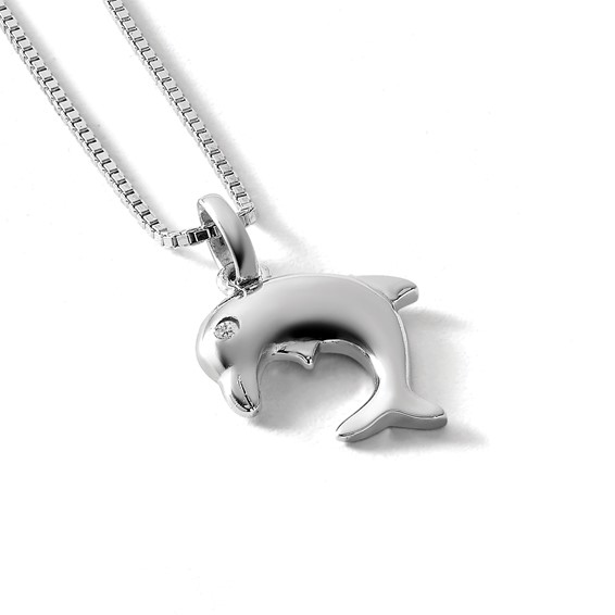 White Ice Sterling Silver Rhodium-plated 18 Inch Diamond Dolphin Necklace with 2 Inch Extender