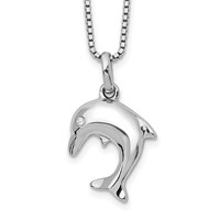 White Ice Sterling Silver Rhodium-plated Diamond Dolphin Necklace with 2 Inch Extender, 18" view 1