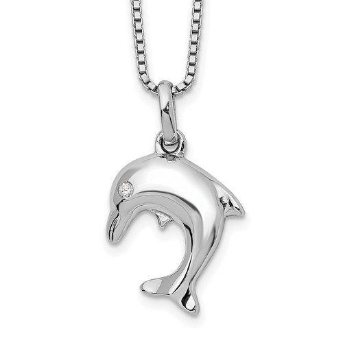 White Ice Sterling Silver Rhodium-plated Diamond Dolphin Necklace with 2 Inch Extender, 18"