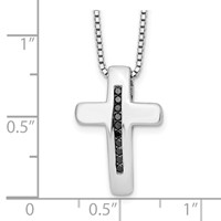 White Ice Sterling Silver Rhodium-plated Black Diamond Cross Necklace with 2 Inch Extender, 18" view 3