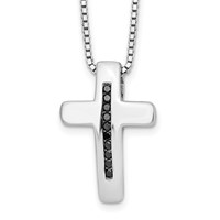 White Ice Sterling Silver Rhodium-plated Black Diamond Cross Necklace with 2 Inch Extender, 18" view 1