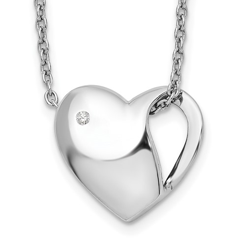 White Ice Sterling Silver Rhodium-plated Diamond Heart Necklace with 2 Inch Extender, 18"