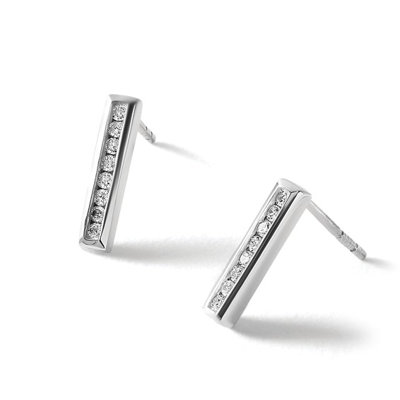 White Ice Sterling Silver Rhodium-plated Chanel-set Diamond Post Drop Earrings