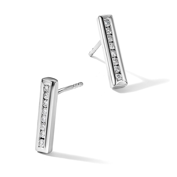 White Ice Sterling Silver Rhodium-plated Chanel-set Diamond Post Drop Earrings