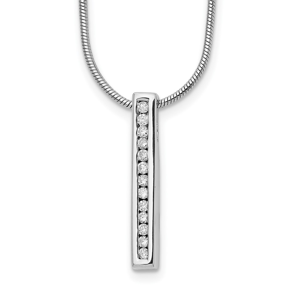 14K White Gold 0.12 Carat Lab Grown Diamond VS SI+ G+ Complete Vertical Bar Pendant Necklace, 18"