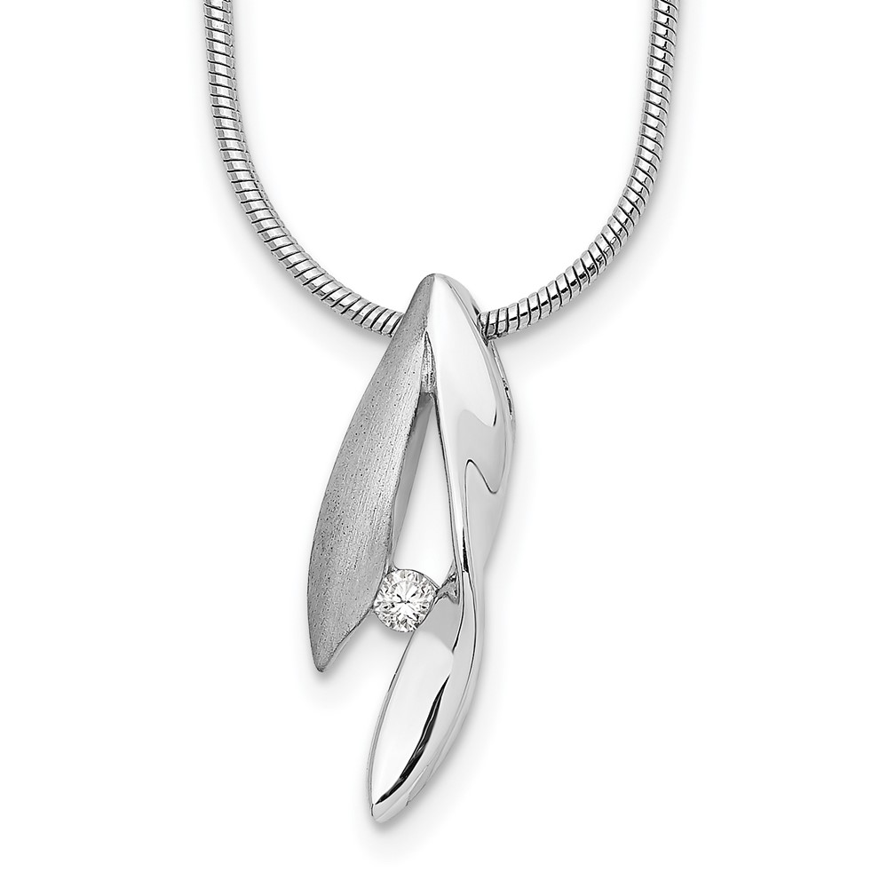 White Ice Sterling Silver Rhodium-plated Satin and Polished Diamond Necklace with 2 Inch Extender, 18"