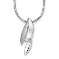 White Ice Sterling Silver Rhodium-plated Satin and Polished Diamond Necklace with 2 Inch Extender, 18" view 1