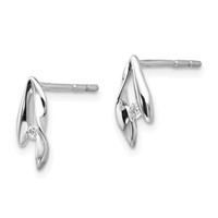 White Ice Sterling Silver Rhodium-plated Satin and Polished Diamond Post Earrings view 2