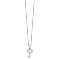 White Ice Sterling Silver Rhodium-plated Gold-tone Diamond Key Necklace with 2 Inch Extender, 18" view 2
