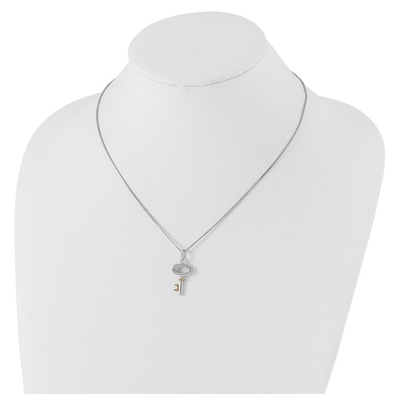 White Ice Sterling Silver Rhodium-plated Gold-tone 18 Inch Diamond Key Necklace with 2 Inch Extender