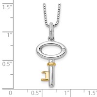 White Ice Sterling Silver Rhodium-plated Gold-tone Diamond Key Necklace with 2 Inch Extender, 18" view 3