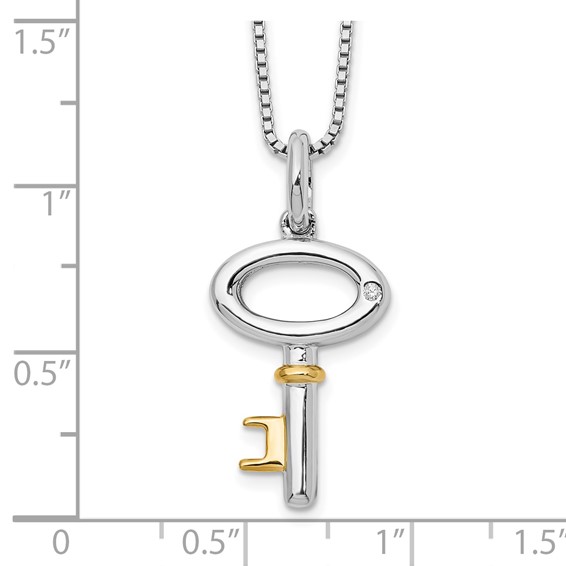 White Ice Sterling Silver Rhodium-plated Gold-tone 18 Inch Diamond Key Necklace with 2 Inch Extender