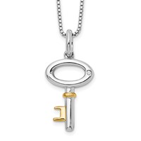 White Ice Sterling Silver Rhodium-plated Gold-tone Diamond Key Necklace with 2 Inch Extender, 18" view 1