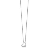 White Ice Sterling Silver Rhodium-plated Satin and Polished Diamond Heart Necklace with 2 Inch Extender, 18" view 2