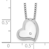 White Ice Sterling Silver Rhodium-plated Satin and Polished Diamond Heart Necklace with 2 Inch Extender, 18" view 3