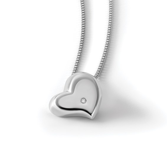 White Ice Sterling Silver Rhodium-plated Satin and Polished 18 Inch Diamond Heart Necklace with 2 Inch Extender