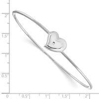 White Ice Sterling Silver Rhodium-plated Satin and Polished Diamond Heart Bangle view 2