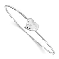 White Ice Sterling Silver Rhodium-plated Satin and Polished Diamond Heart Bangle view 1