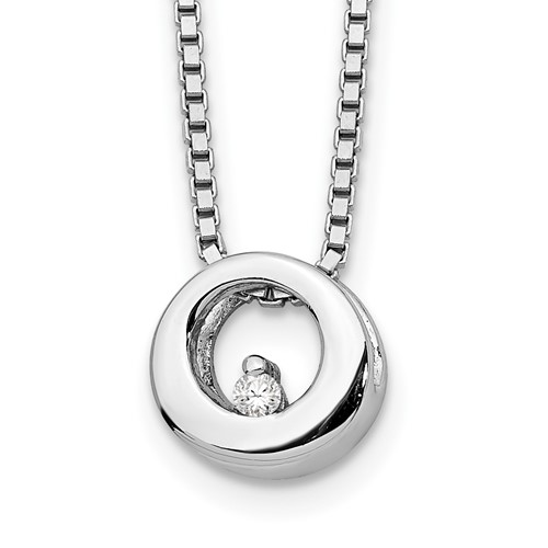 White Ice Sterling Silver Rhodium-plated Diamond Open Circle Necklace with 2 Inch Extender, 18"