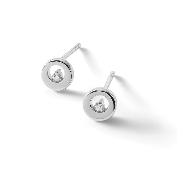 White Ice Sterling Silver Rhodium-plated Diamond Open Circle  Stud Post Earrings