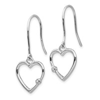 White Ice Sterling Silver Rhodium-plated Diamond Heart Shepherd Hook Dangle Earrings view 2