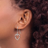 White Ice Sterling Silver Rhodium-plated Diamond Heart Shepherd Hook Dangle Earrings view 3