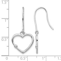 White Ice Sterling Silver Rhodium-plated Diamond Heart Shepherd Hook Dangle Earrings view 4