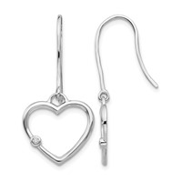 White Ice Sterling Silver Rhodium-plated Diamond Heart Shepherd Hook Dangle Earrings view 1
