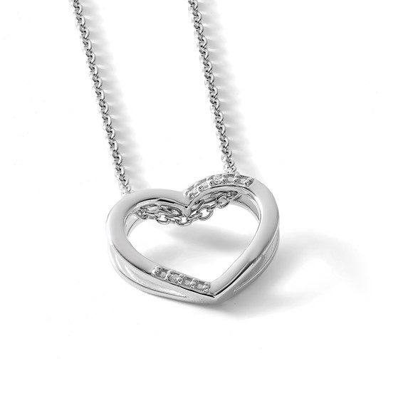 White Ice Sterling Silver Rhodium-plated 18 Inch Diamond Open Heart Necklace with 2 Inch Extender
