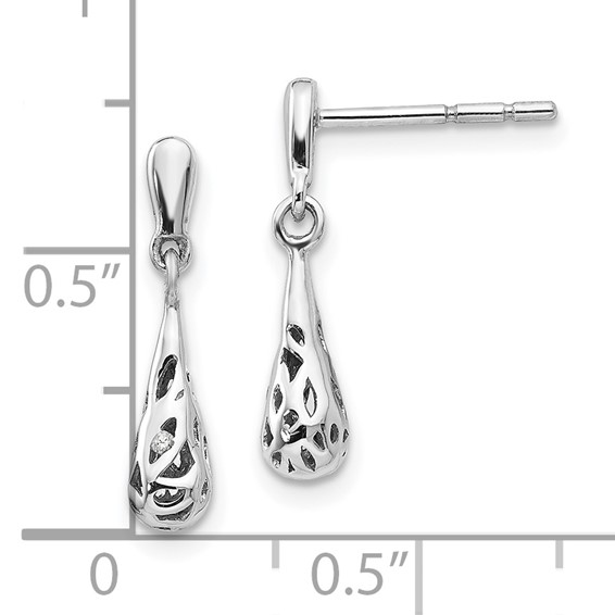 White Ice Sterling Silver Rhodium-plated Diamond Filgree Post Dangle Earrings