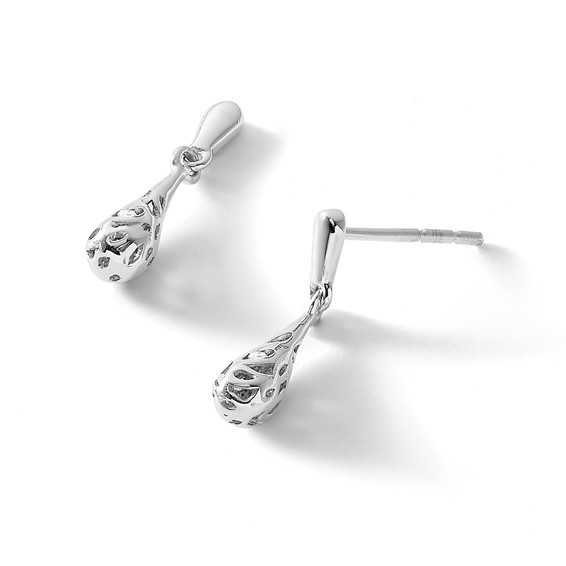 White Ice Sterling Silver Rhodium-plated Diamond Filgree Post Dangle Earrings