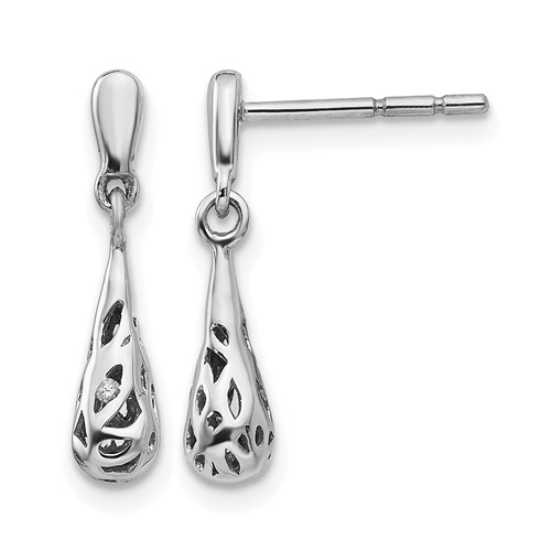 White Ice Sterling Silver Rhodium-plated Diamond Filgree Post Dangle Earrings