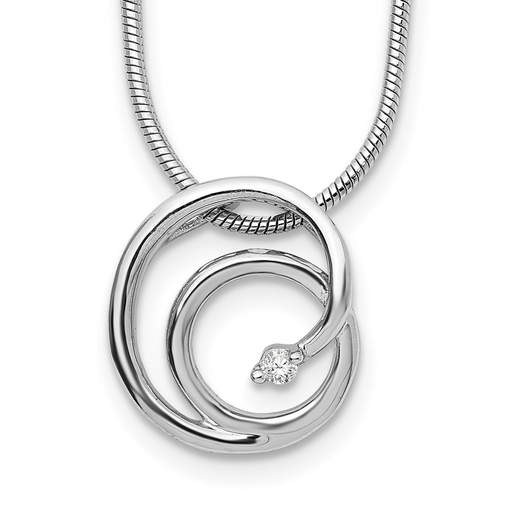 White Ice Sterling Silver Rhodium-plated Diamond Swirl Necklace with 2 Inch Extender, 18"